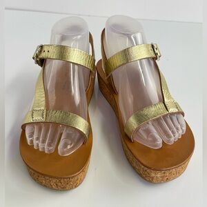 K.JACQUES  Gold sling back side buckle platform sandals size 7